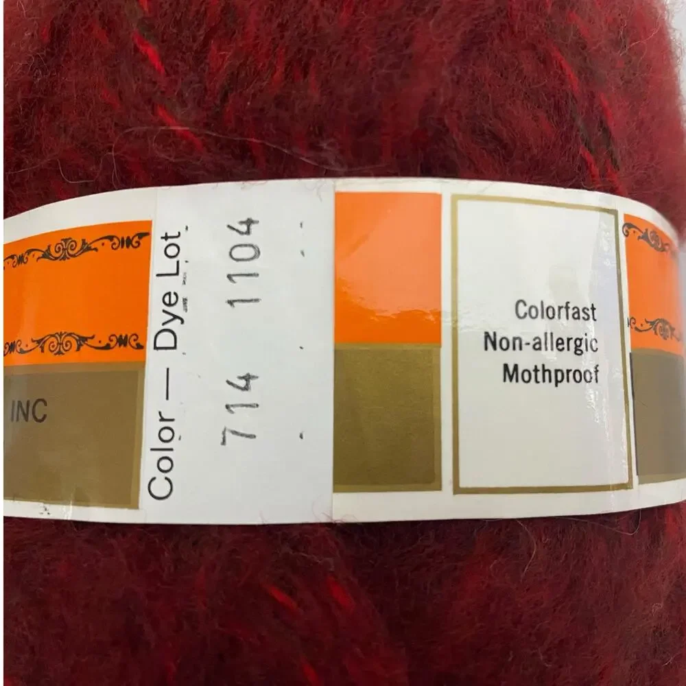 Unger Fluffy Tweed Yarn Red 714 Acrylic France Lot 5 Skeins Vintage DIY Kit